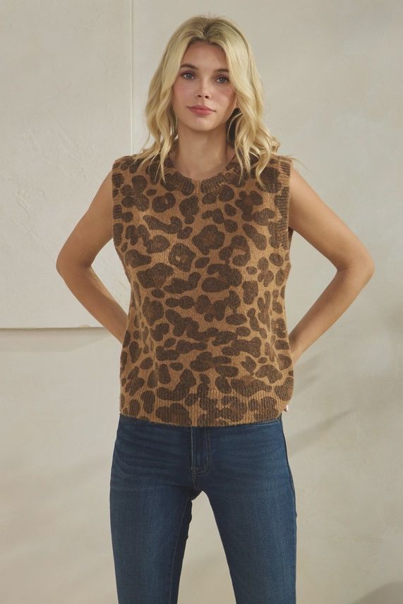 Leopard Wool Blend Sweater Vest