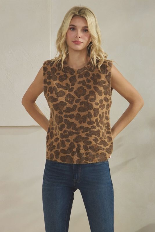Leopard Wool Blend Sweater Vest