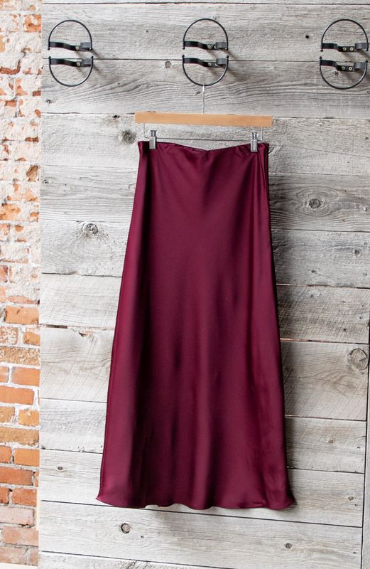 Burgundy Satin Maxi Skirt