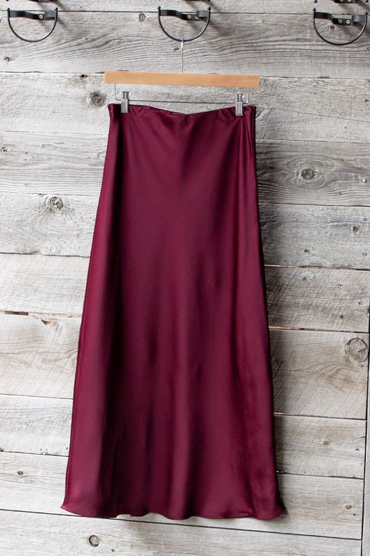 Burgundy Satin Maxi Skirt