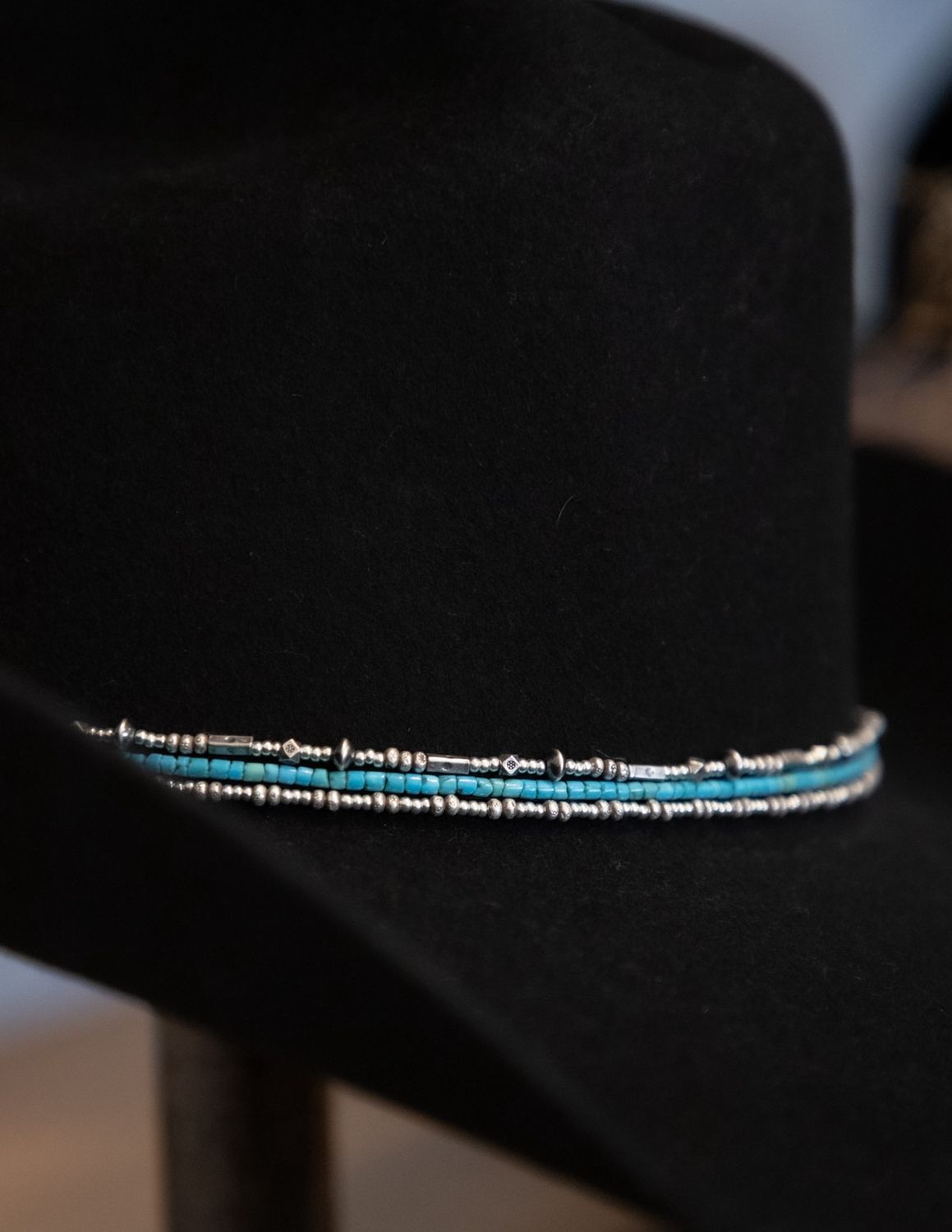 3 Strand Hat Band with Turquoise - Peyote Bird