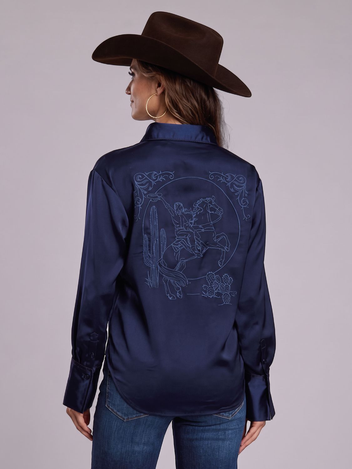 Navy Novelty Embroidered Blouse - Womens