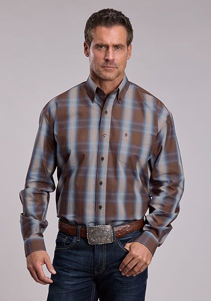 Chocolate Dobby Plaid - L/S Shirt - Stetson Button 1 Pocket Plaid