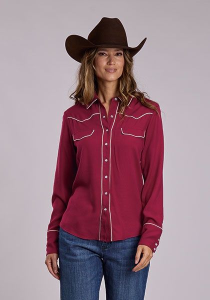 Western LS Blouse W/PI - L/S Shirt - Stetson Basic Solids