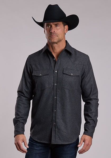 Standard Fit - L/S Shirt - Stetson Snap 2 Pocket Solid Charcoal Flannel