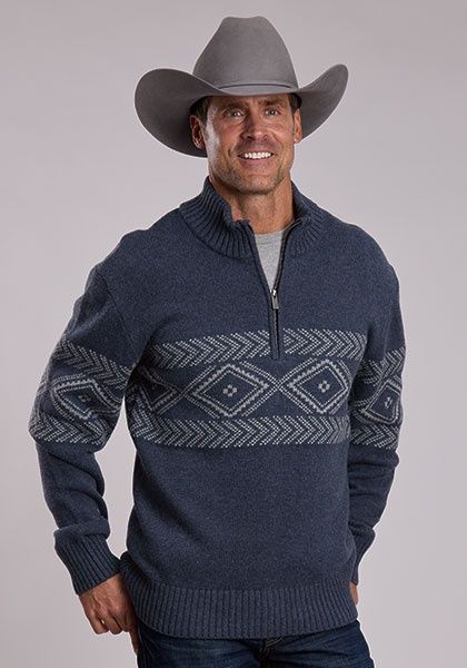 Quarter Zip Pullover Aztec Border Sweater - Stetson
