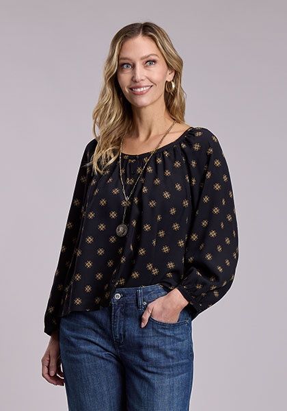 Peasant Blouse - L/S Shirt - Stetson Prints Four Winds - Stetson