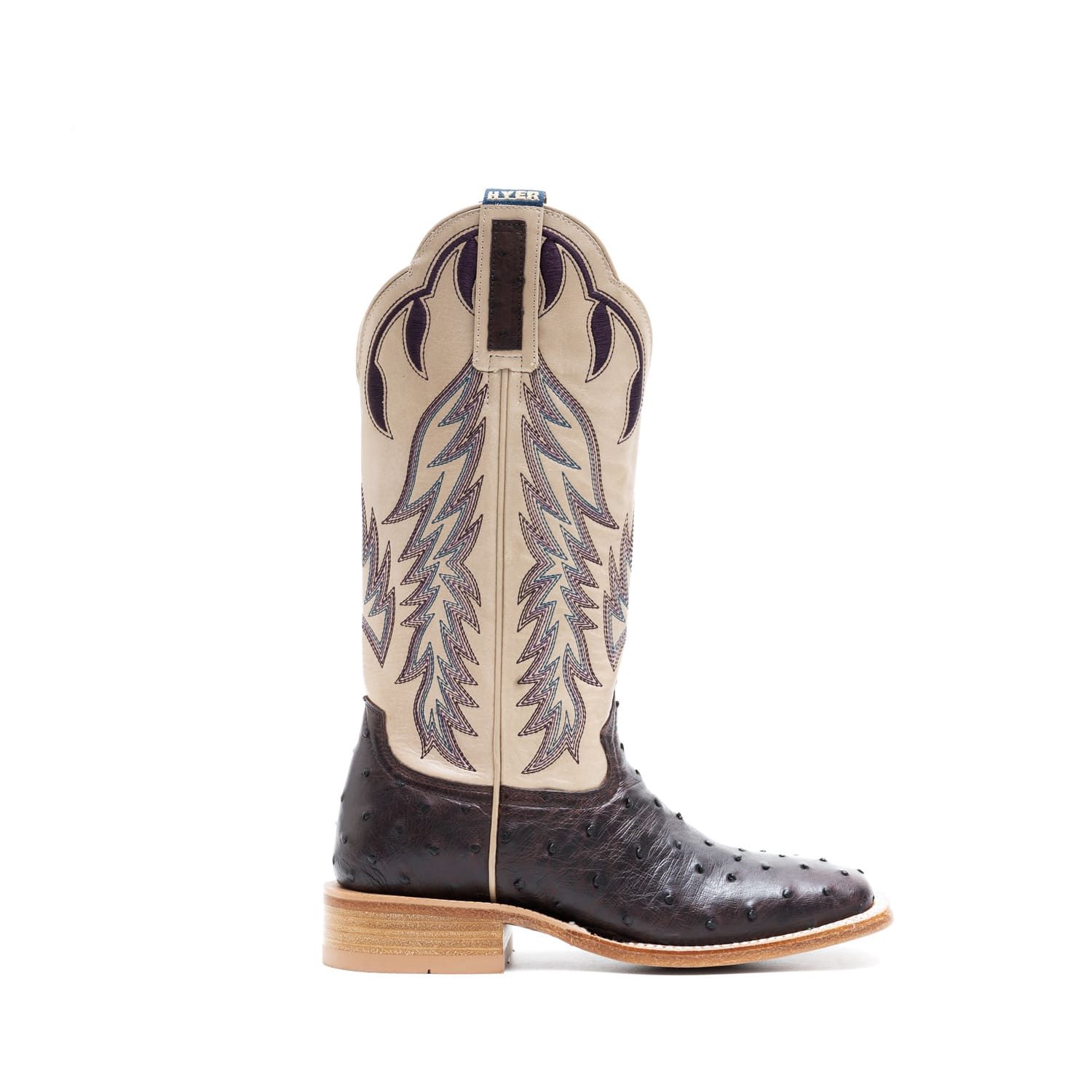 Hyer Womens Harper Blackberry Full Quill Ostrich Metallic Bone Cowhide