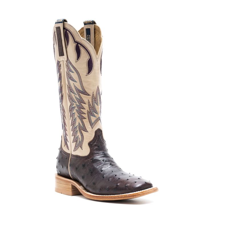 Hyer Womens Harper Blackberry Full Quill Ostrich Metallic Bone Cowhide