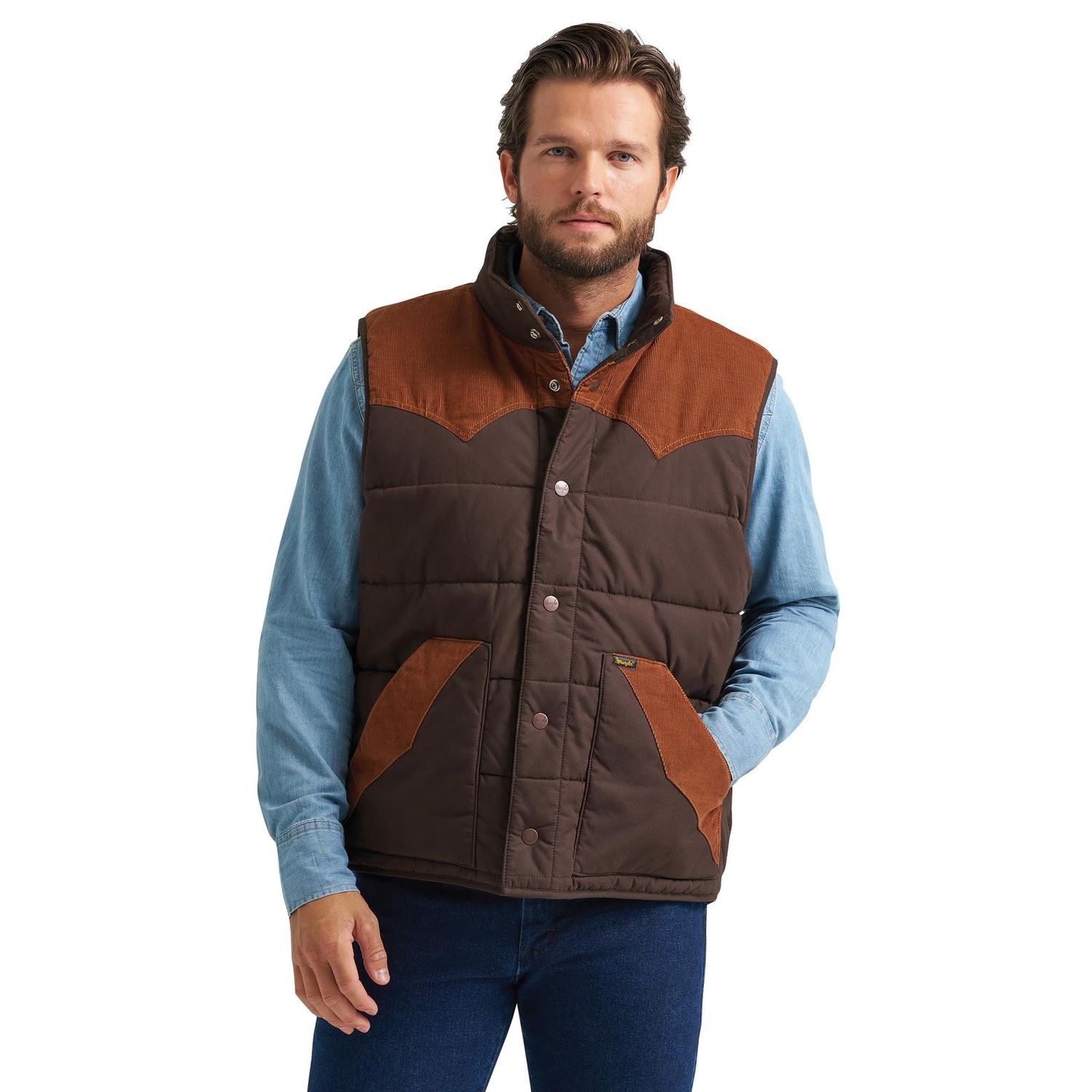 Wrangler Mixed Puffer Vest Cambridge Brown