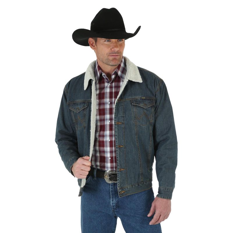 Wrangler Mens Sherpa Lined Denim Jacket - Rustic
