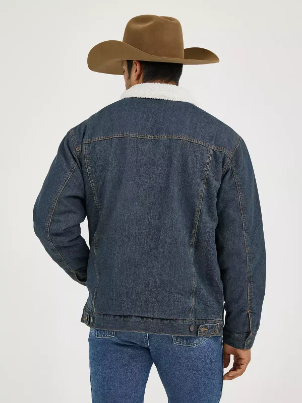 Wrangler Mens Sherpa Lined Denim Jacket - Rustic