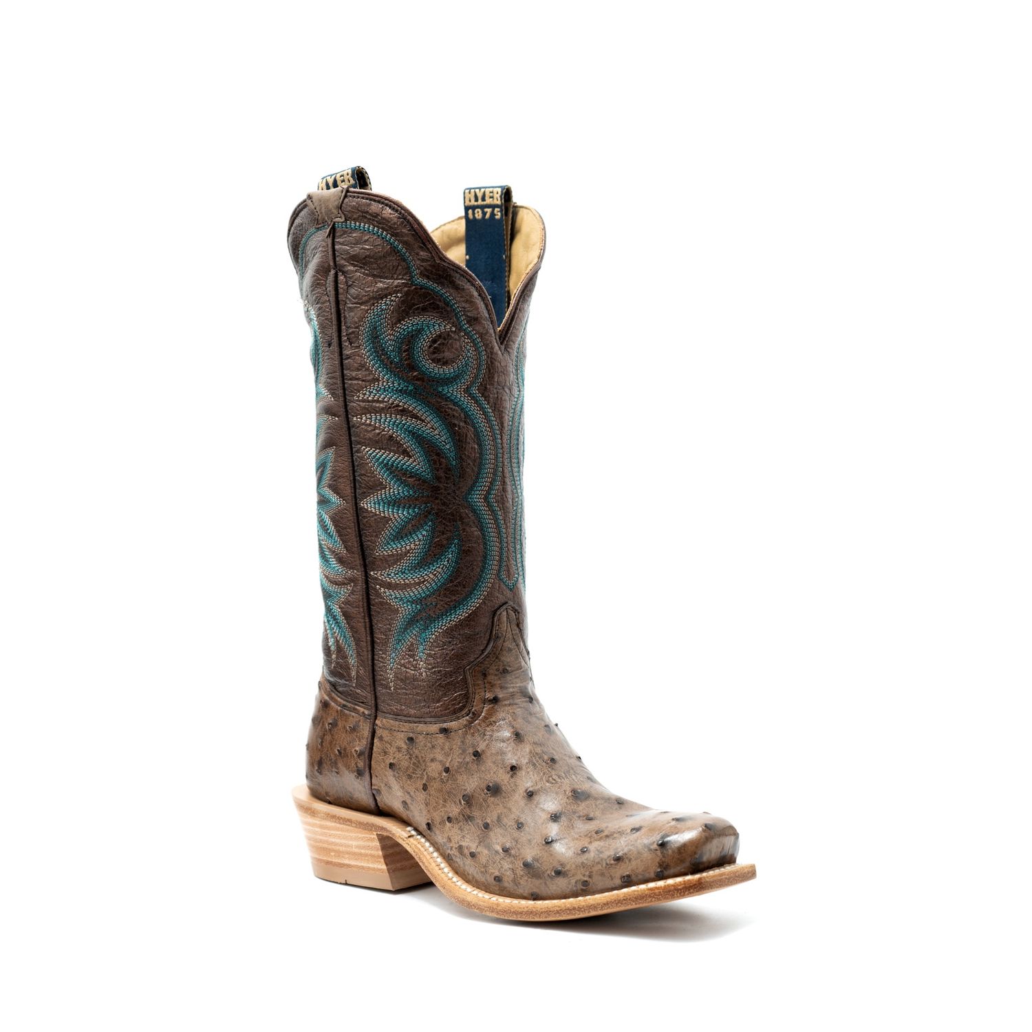Hyer Womens Colby Tabac Full-Quill Waxy Ostrich Bronze Metallic Cowhide