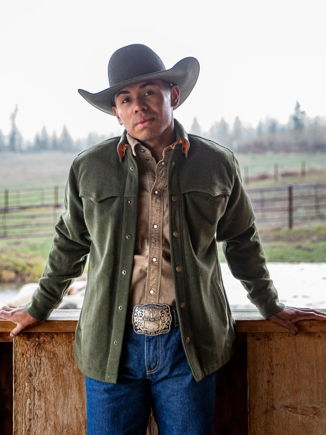 Men's Wool Overshirt - Olive