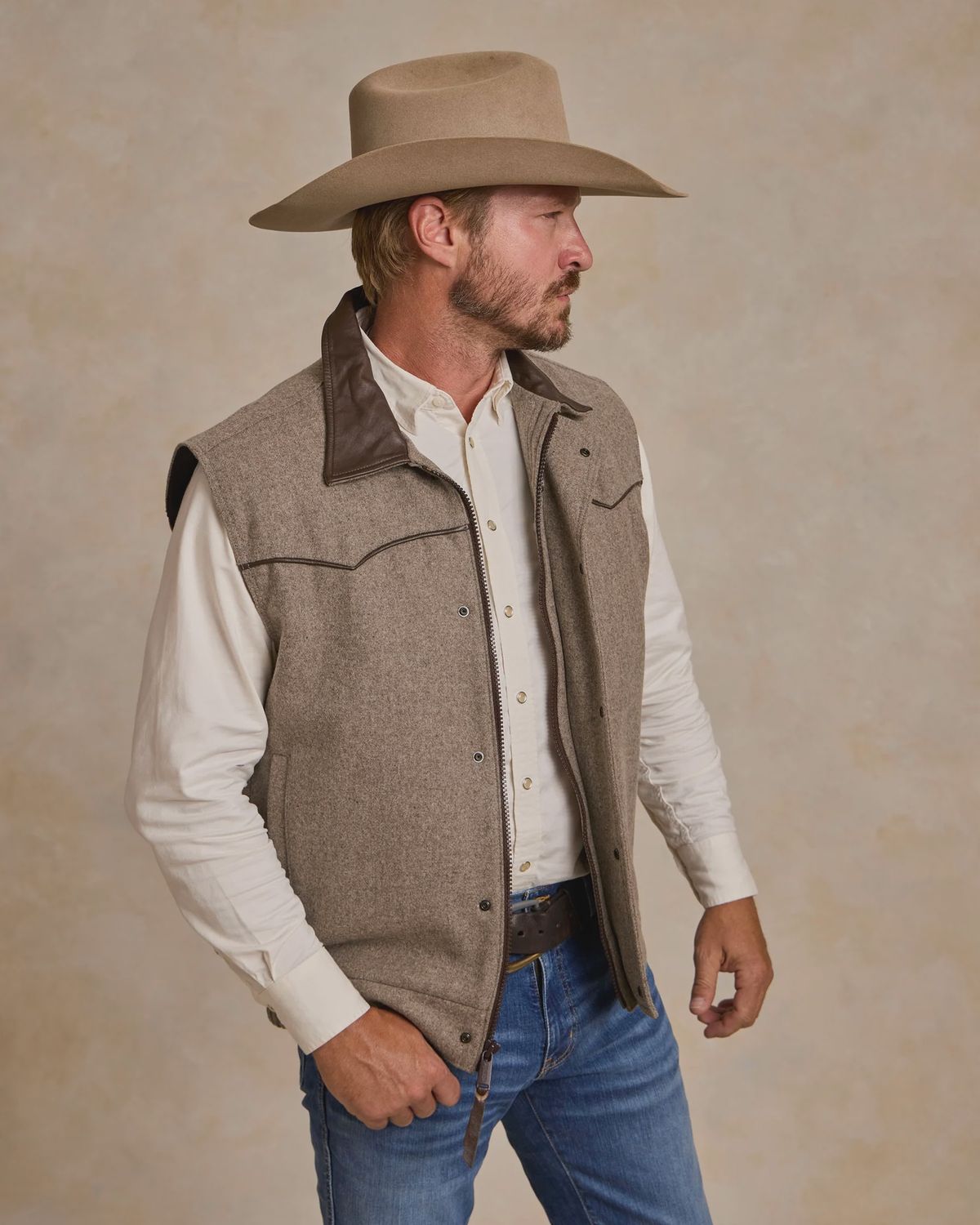 Men's Cattle King Wool Vest - Taupe