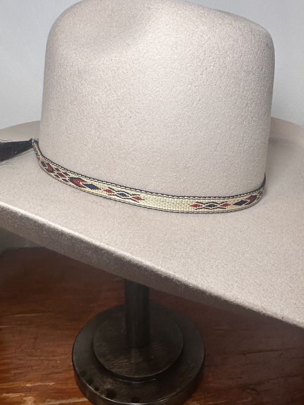 1/2" Tapestry Ribbon Hatband with Horsehair Tassels - Black &amp; Cream