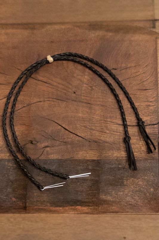 Braided Leather Stampede Strings with Pin - Black