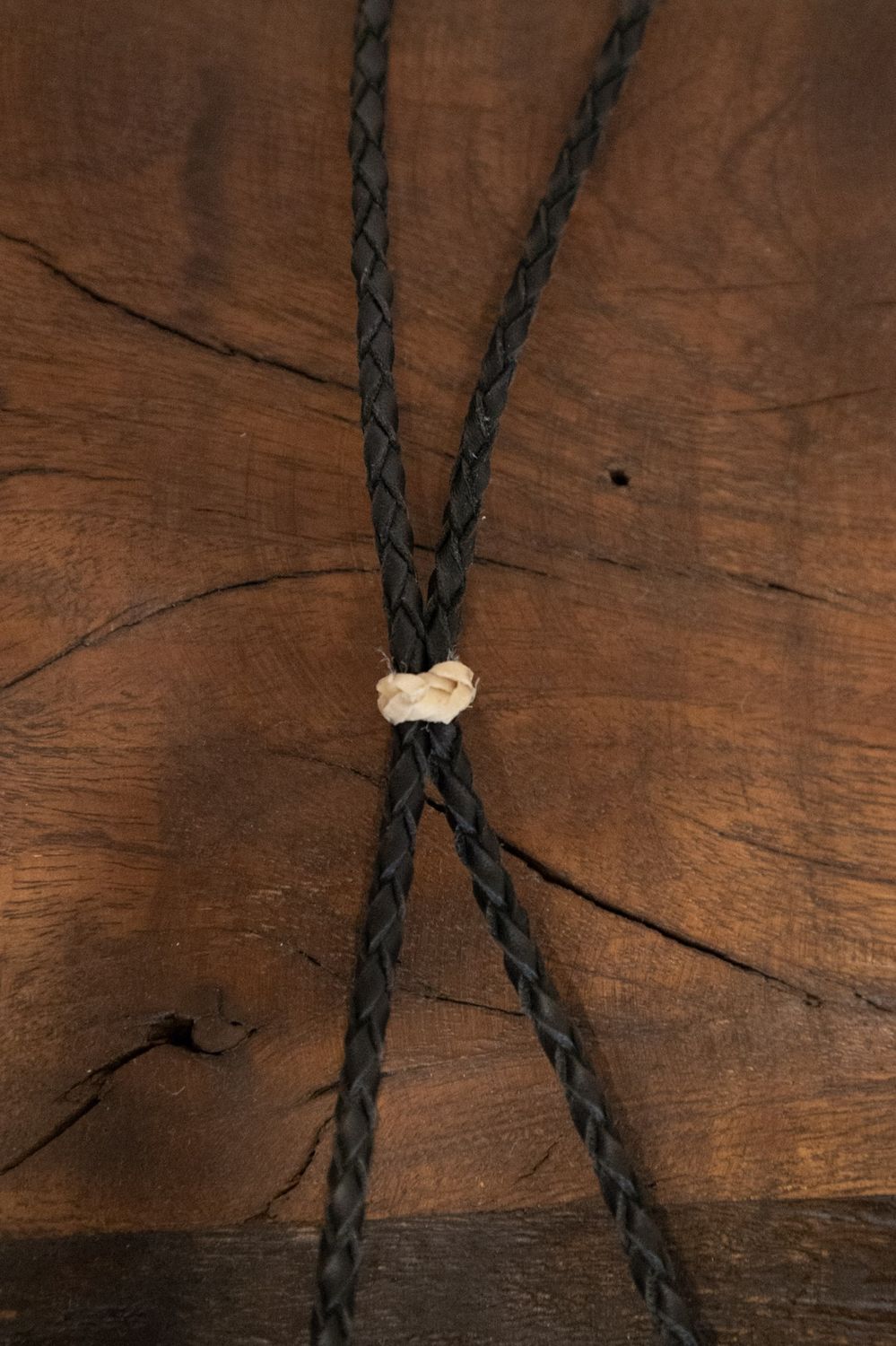 Braided Leather Stampede Strings with Pin - Black, Slide Color: Tan