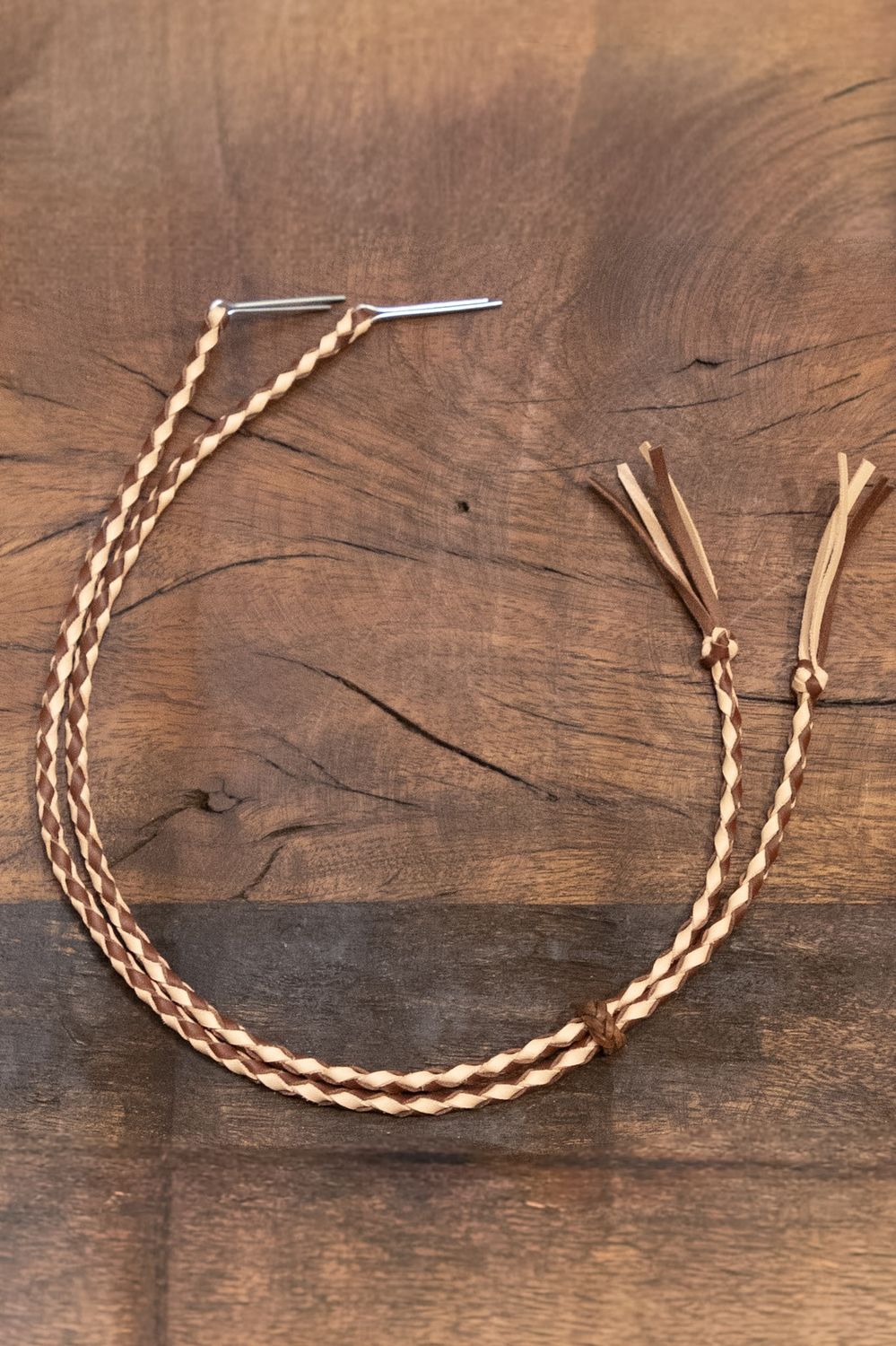 Braided Leather Stampede Strings with Pin - Brown and Tan Braided Leather Stampede Strings with Pin - Brown and Tan