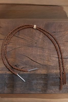 Braided Leather Stampede Strings with Pin - Brown