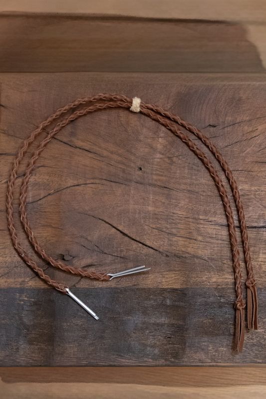 Braided Leather Stampede Strings with Pin - Brown