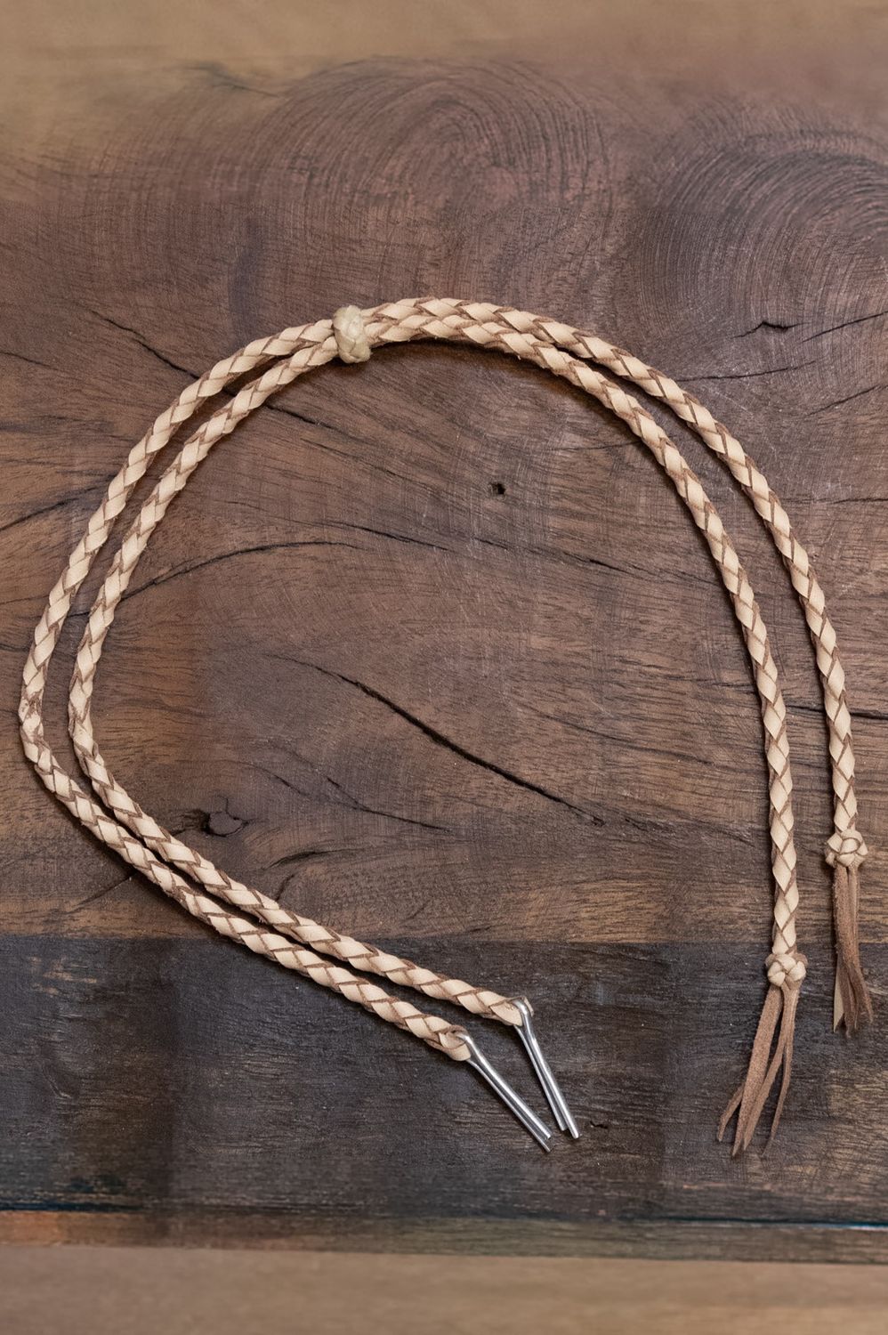 Braided Leather Stampede Strings with Pin - Sand