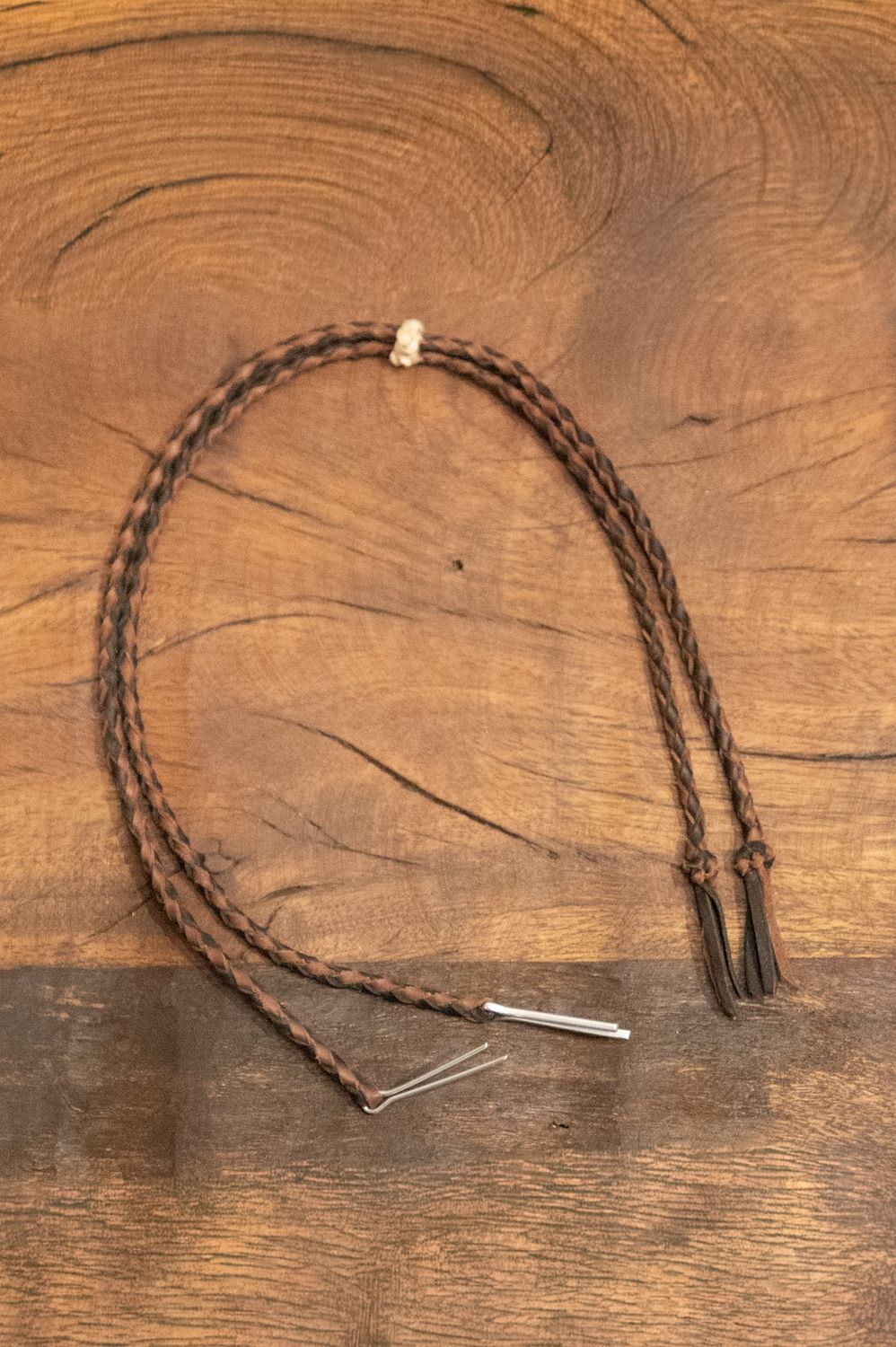 Braided Leather Stampede Strings with Pin - Black and Brown