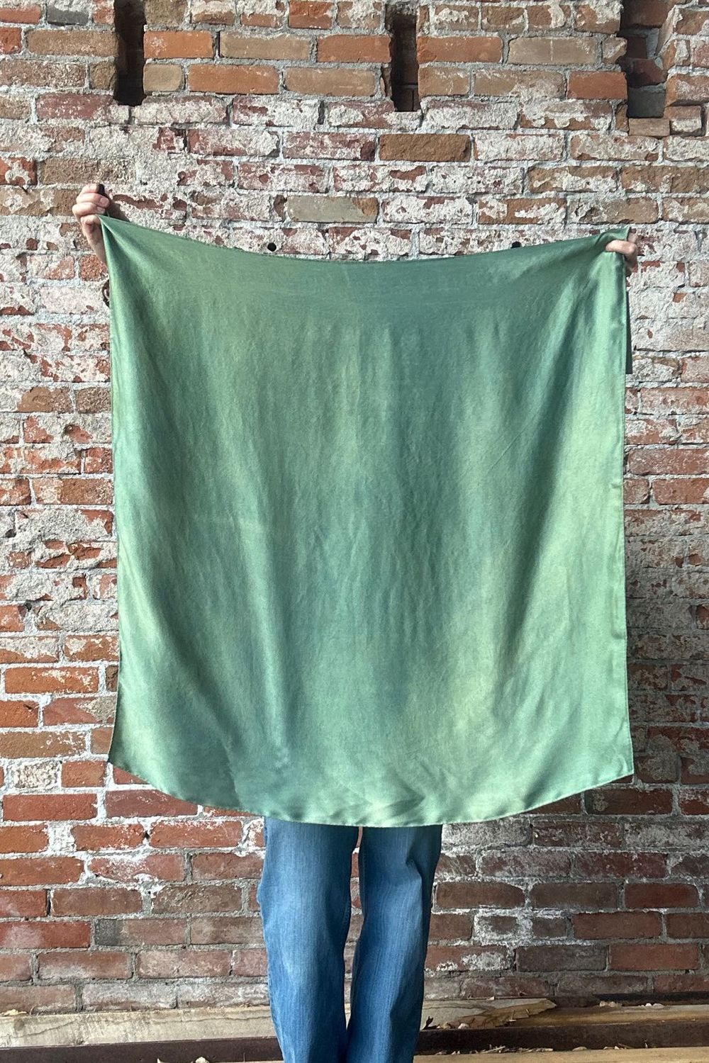 Hand Dyed Silk Wild Rag - Prairie Green - 44" x 44" - Rusty Sagebrush