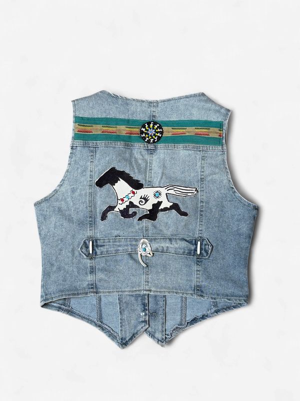 Custom Denim Horse Patch Vest