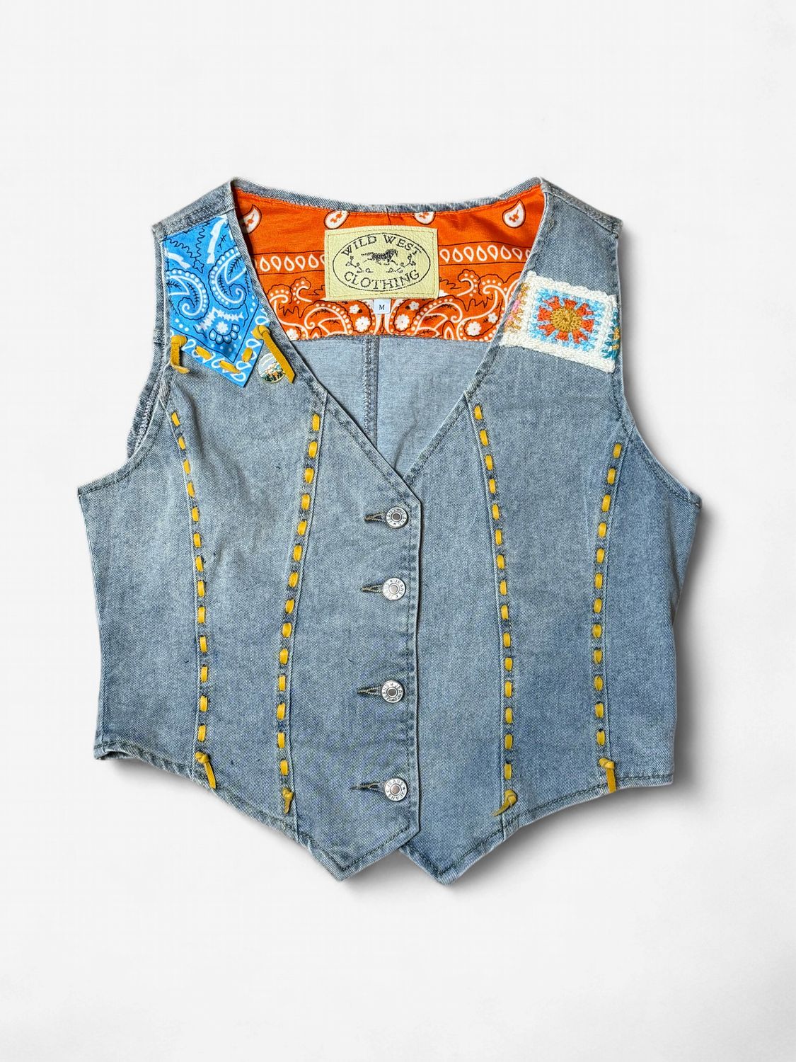 Custom Denim Crochet Patch Vest