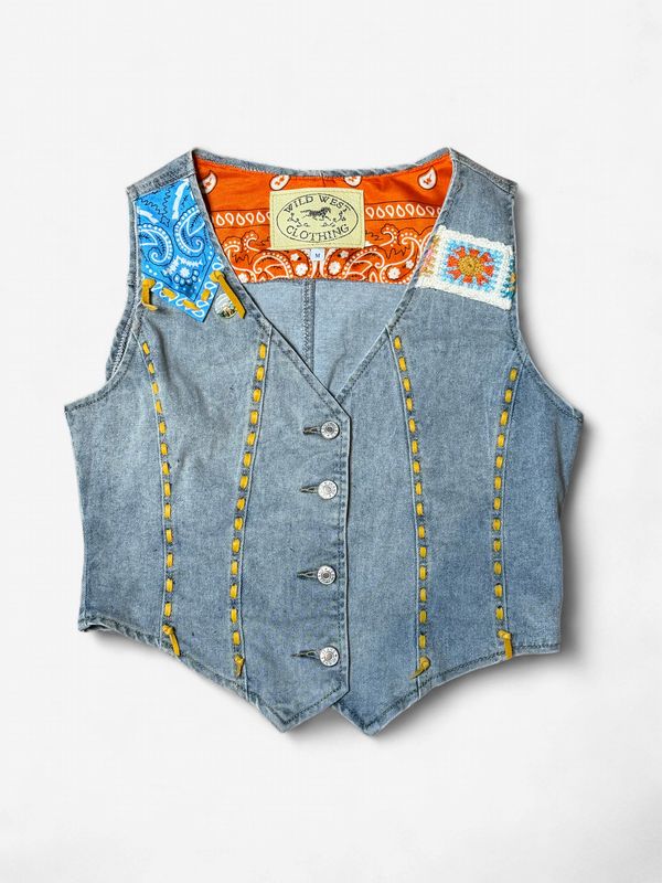 Custom Denim Crochet Patch Vest
