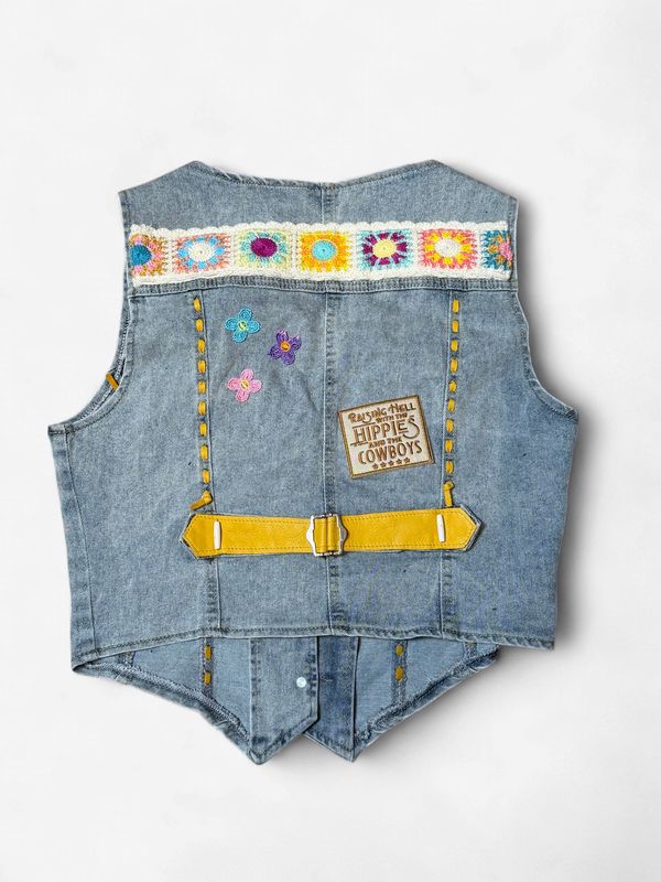 Custom Denim Crochet Patch Vest