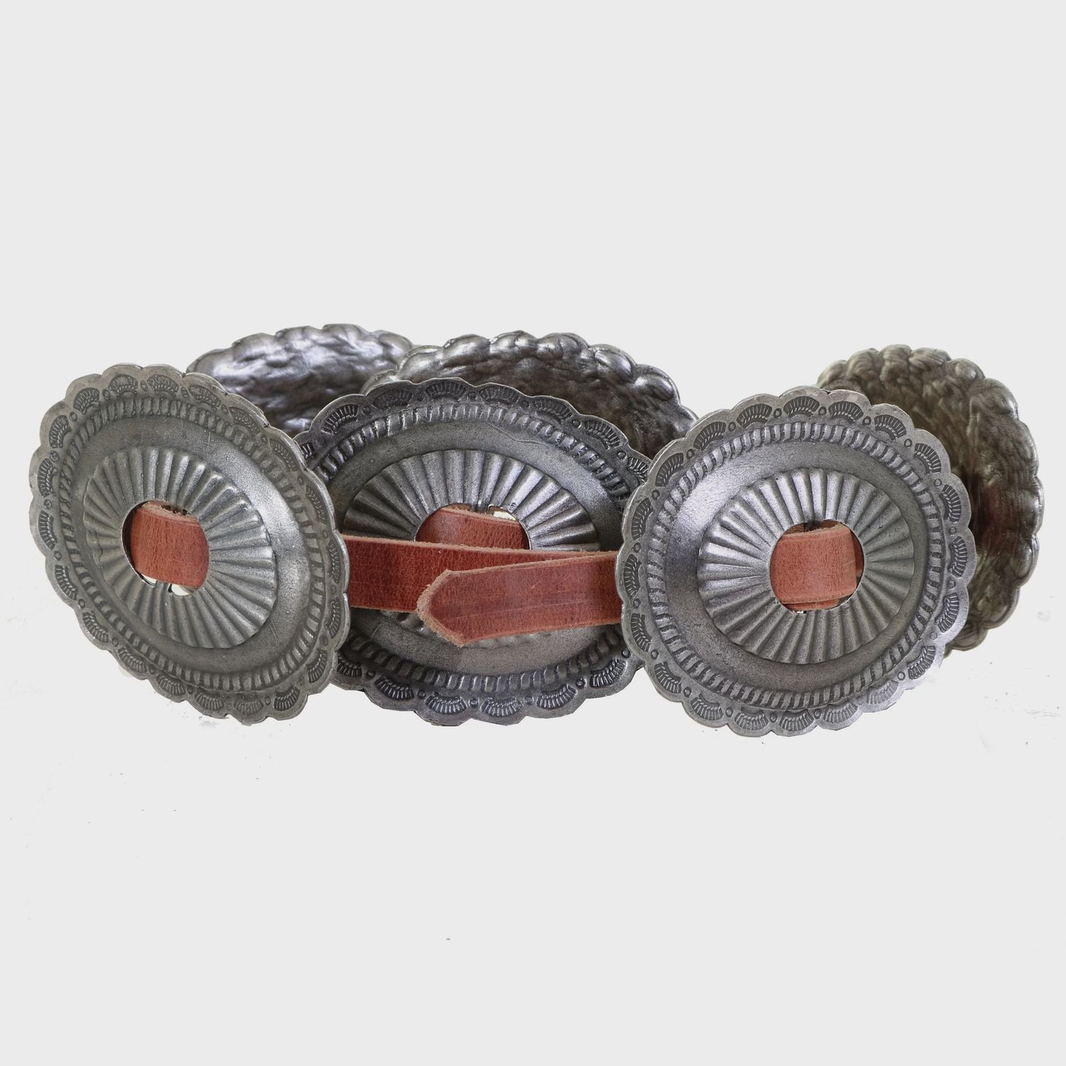 Antique Silver Oval Concho Belt, LENGTH: 36" Small