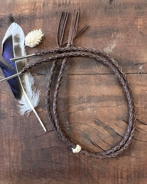 Braided Leather Stampede Strings with Pin - Chocolate Brown