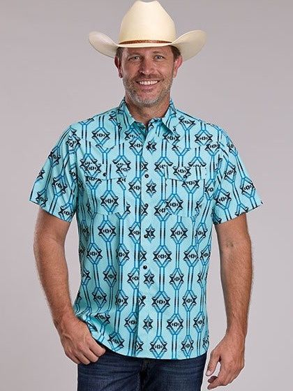 Performance Aztec Blue Short Sleeve Snap Shirt