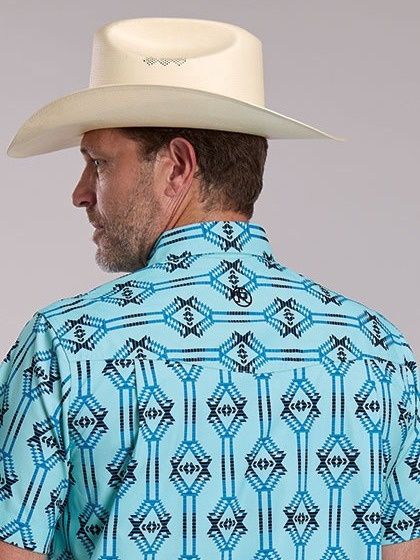 Performance Aztec Blue Short Sleeve Snap Shirt