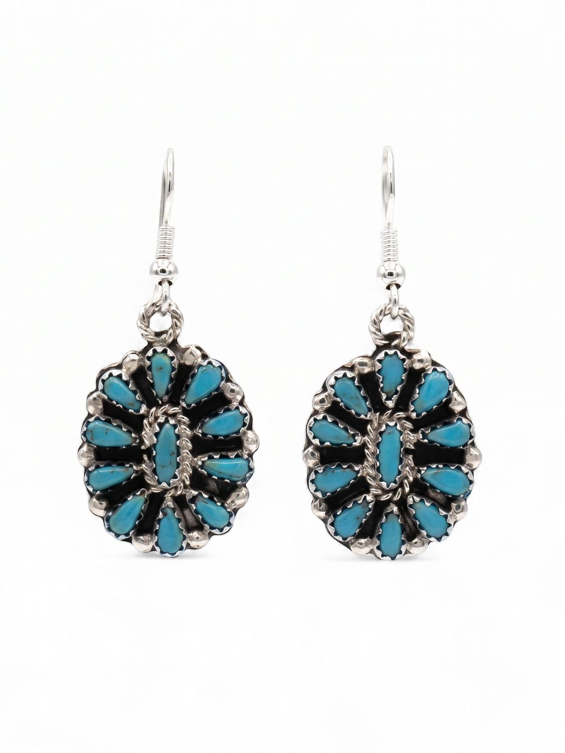 Navajo Handmade Kingman Turquoise Earrings - Milton James - Dangle
