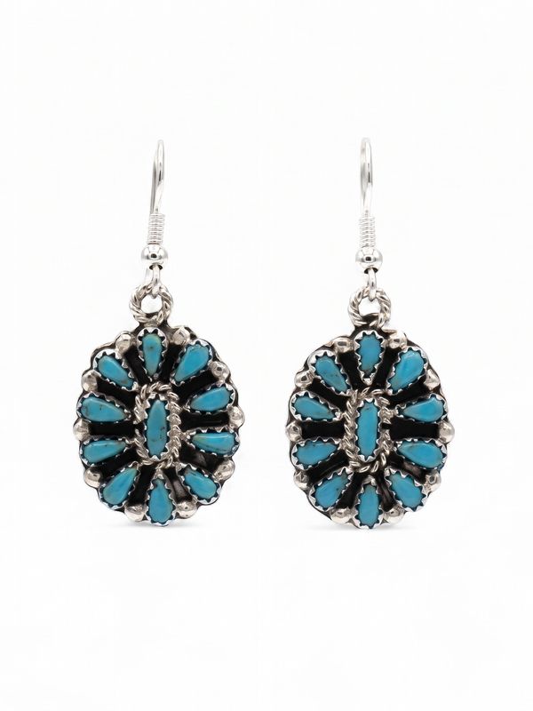 Navajo Handmade Kingman Turquoise Earrings - Milton James - Dangle