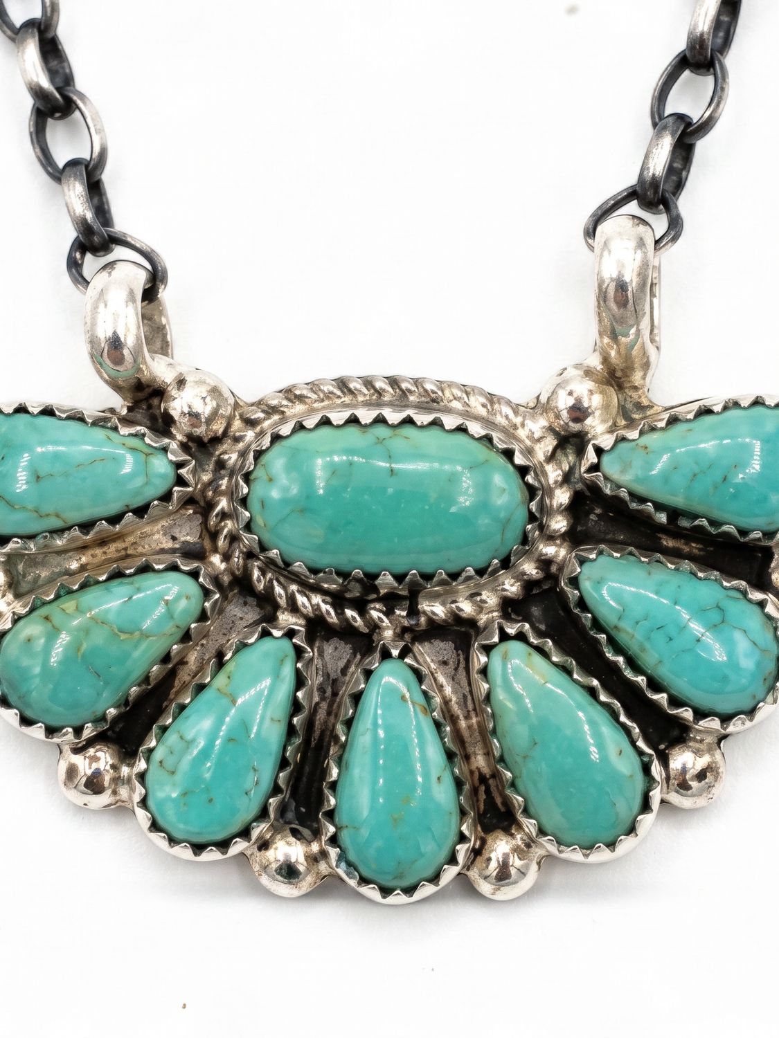 Navajo Handmade Kingman Turquoise Necklace - Alicia Wilson-Half Cluster