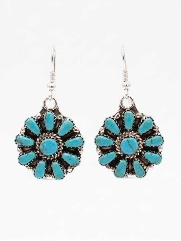 Navajo Handmade Kingman Turquoise Earrings - Julianna Benally- Dangel