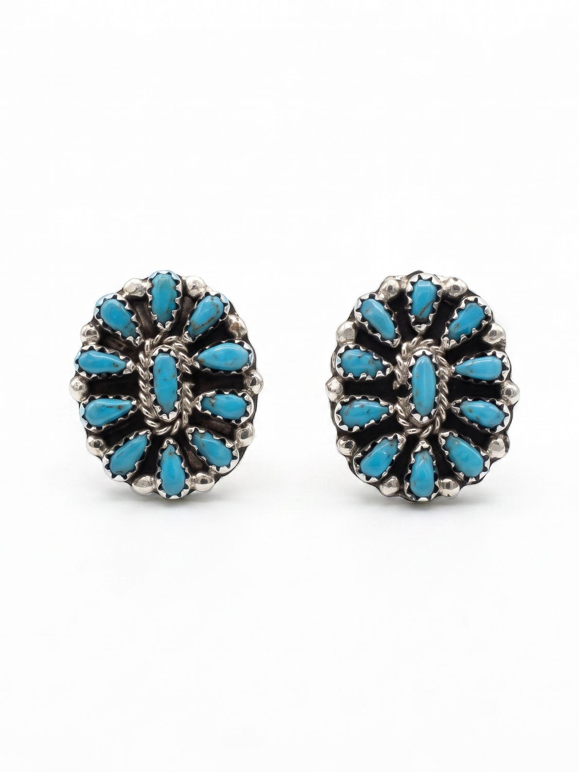 Navajo Handmade Kingman Turquoise Earrings - Milton James- Studs