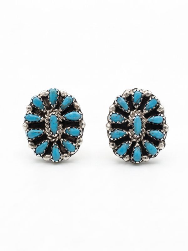 Navajo Handmade Kingman Turquoise Earrings - Milton James- Studs