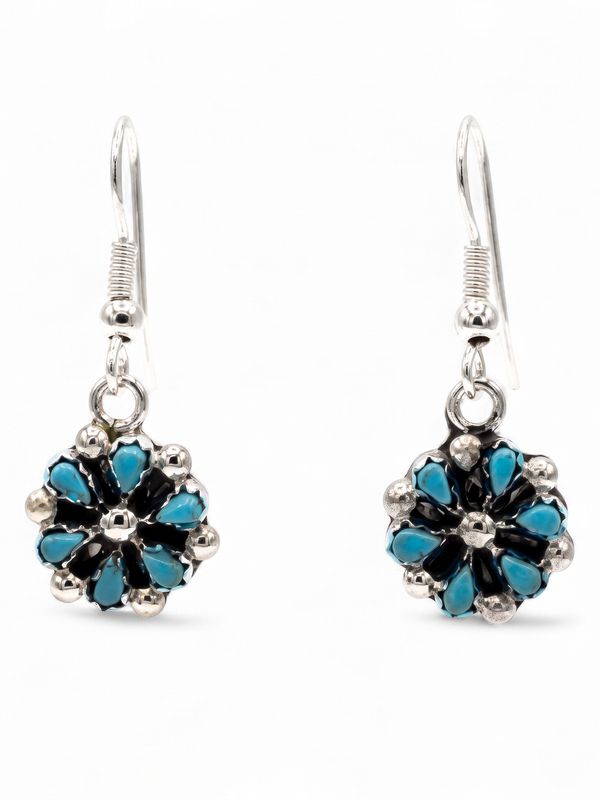 Zuni Handmade Kingman Turquoise Earrings - Tricia Leekity- Dangely Flowers