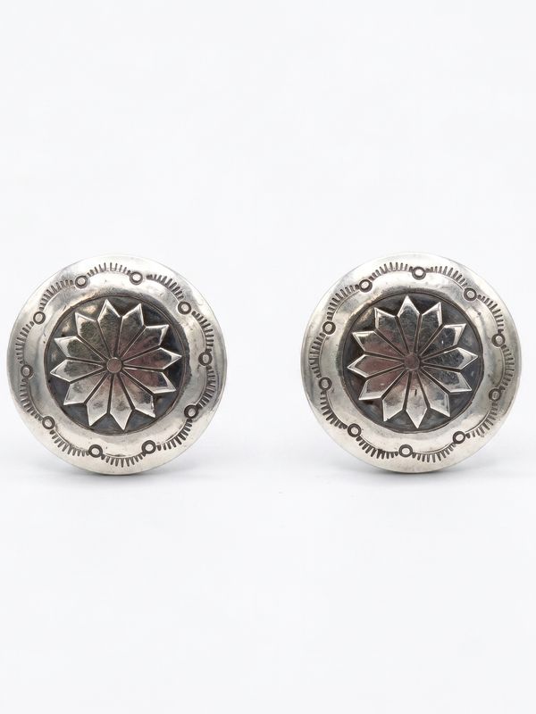 Sterling Silver Concho Earrings-Concho-Straight Silver