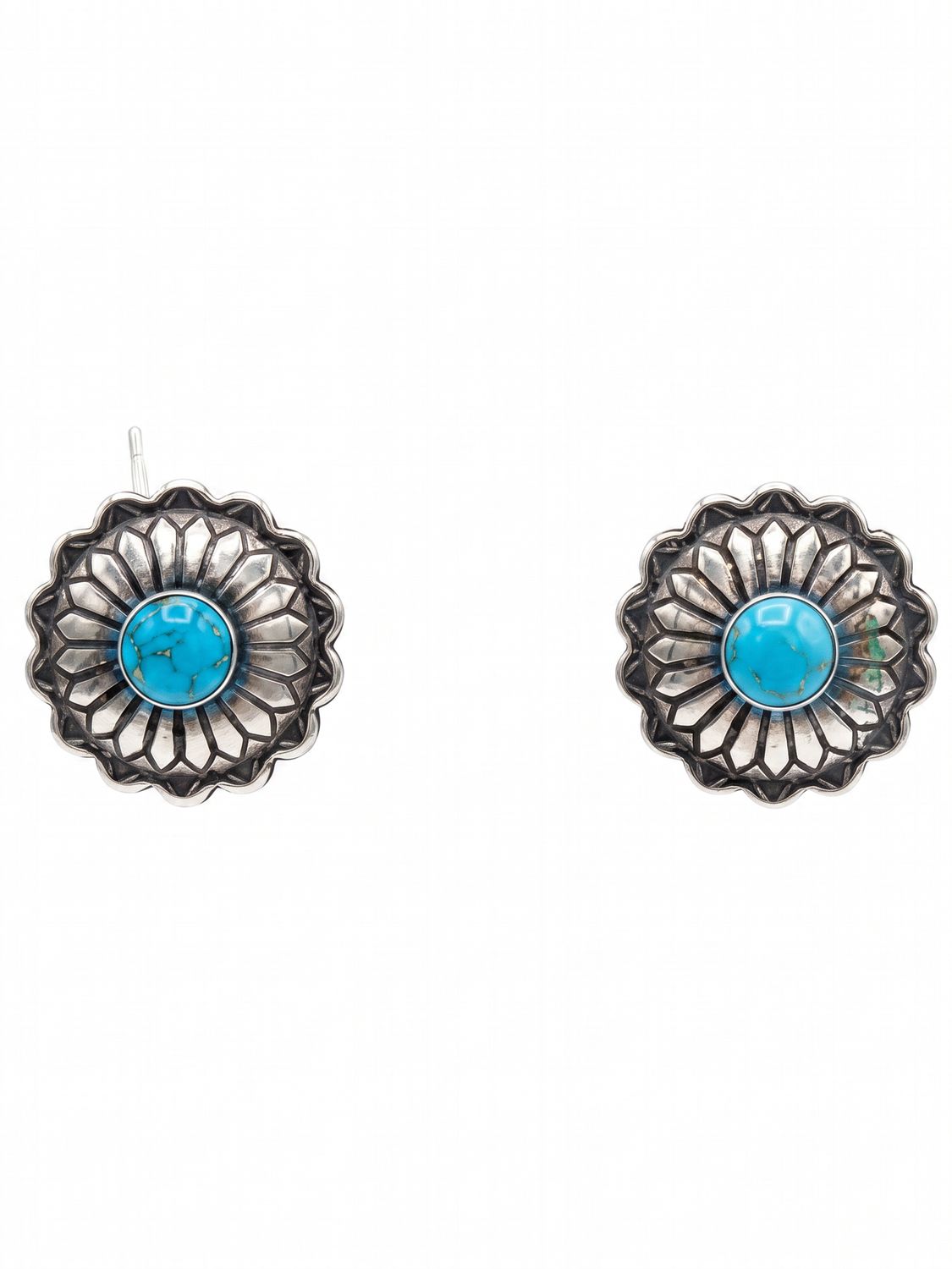 Sterling Silver Kingman Turquoise Earrings- Rosette concho
