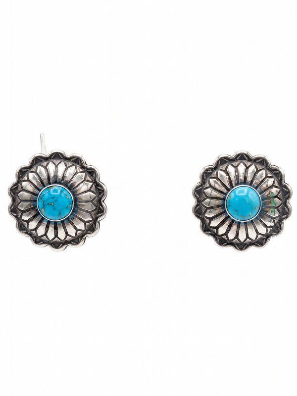 Sterling Silver Kingman Turquoise Earrings- Rosette concho