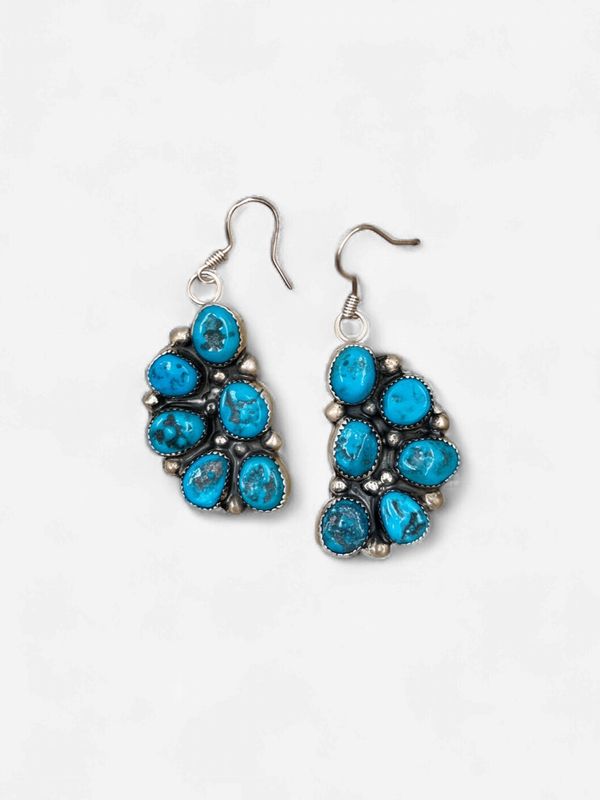 Navajo Handmade Kingman Turquoise Earrings - Donovan Nez-Dangle