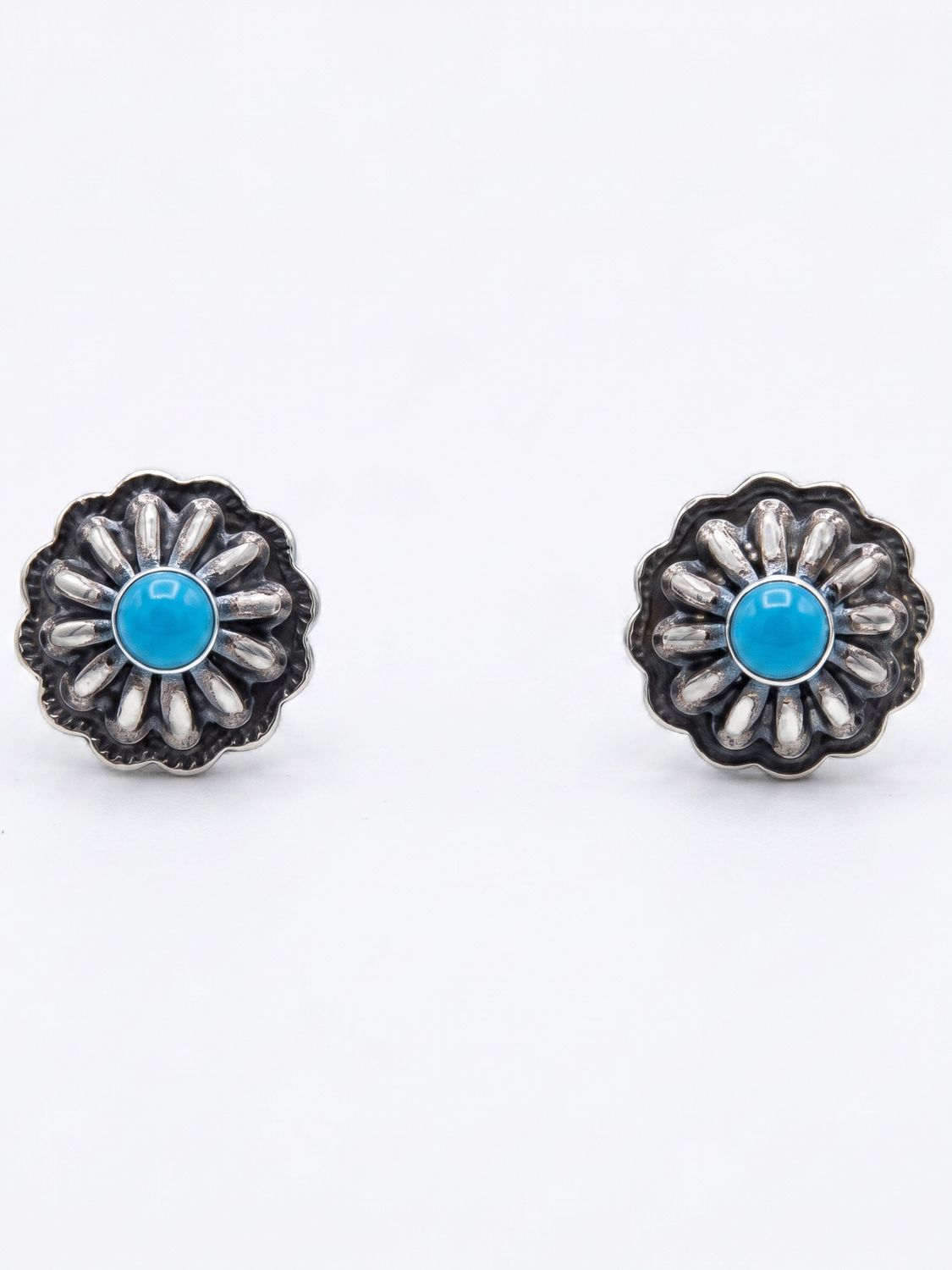 Sterling Silver Kingman Turquoise Earrings-Concho