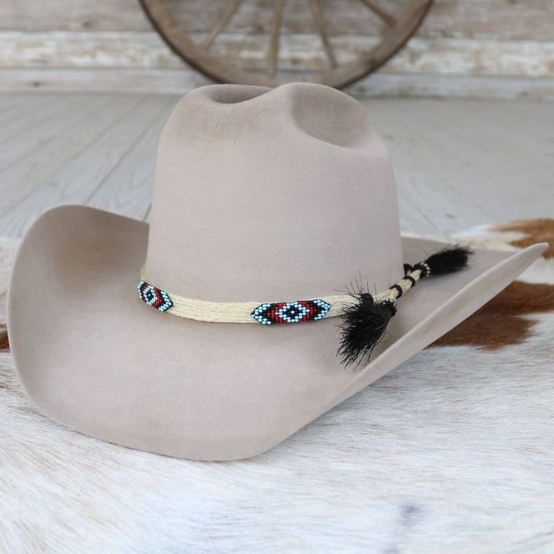 Genuine Horsehair 5 Strand Beaded Hat Band with Double Tassel - Cheval