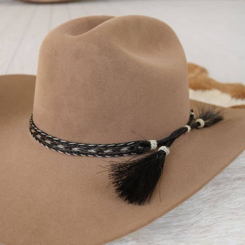 Genuine Horsehair 5 Strand Braided Hat Band with Double Tassel - Stripe